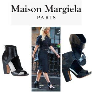 Maison Martin Margiela Black Lizard Embossed Ankle Heels Size 39 US 8.5 Open Toe